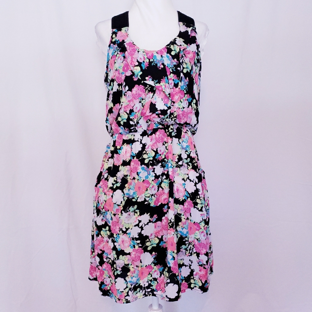 Xhilaration Racerback Pink/Black Floral Dress